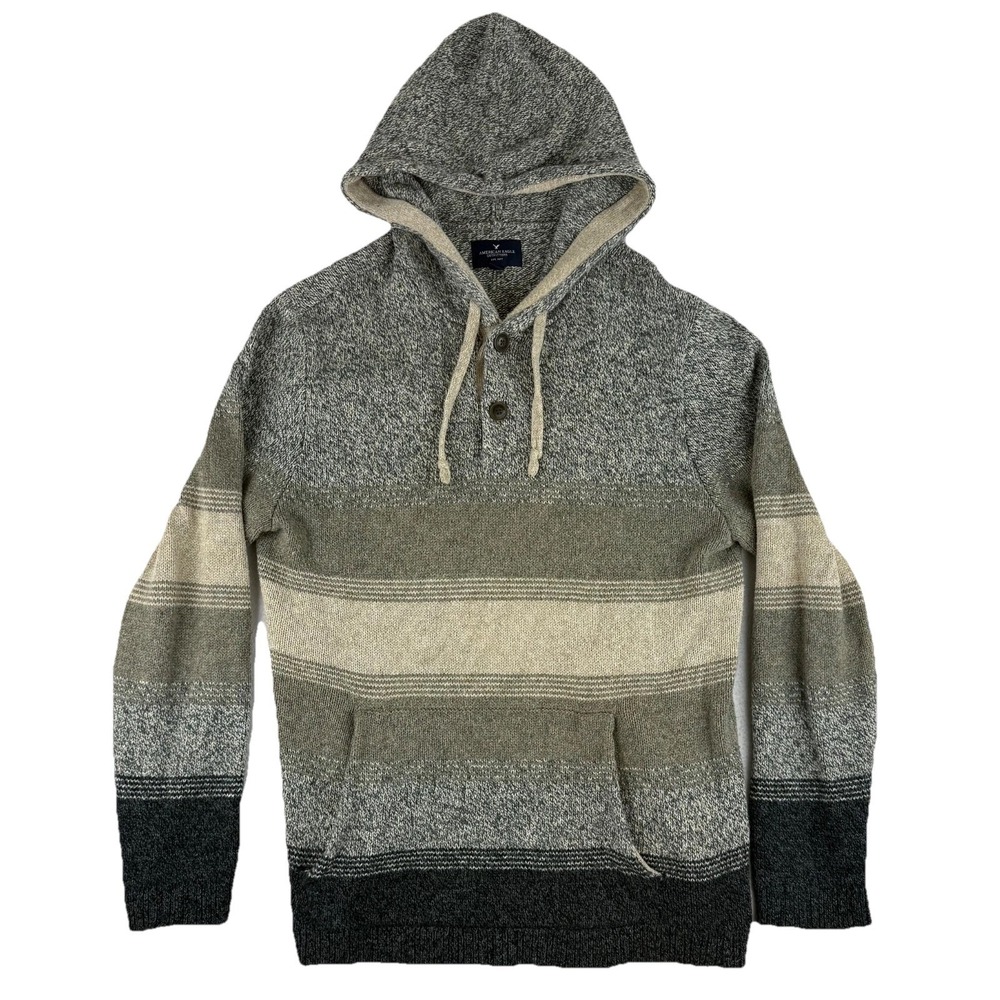 American Eagle Sweater‎ Henley Hoodie Mens Large Pullover Drawstring Y2k Preppy